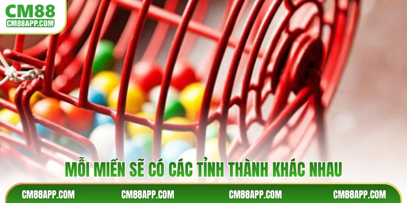 Mỗi miền sẽ có các tỉnh thành khác nhau